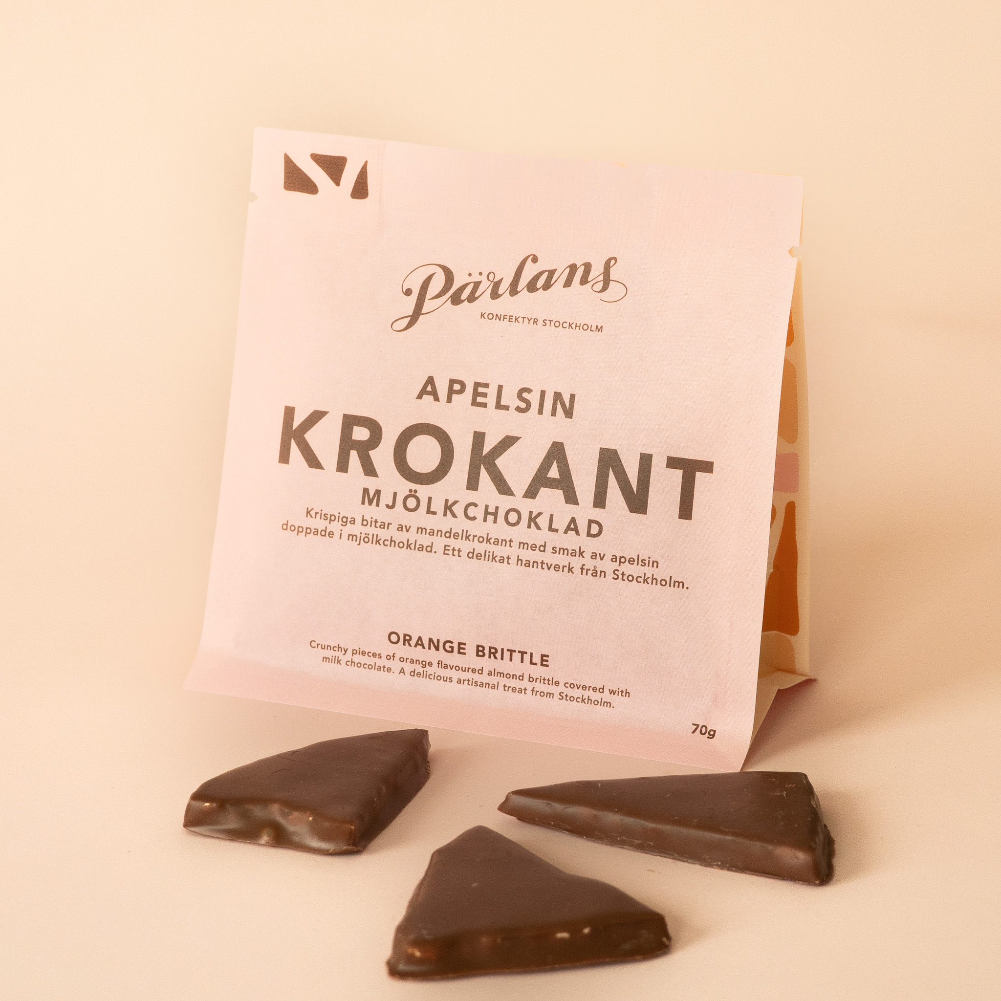 Krokant i påse APELSIN mjölkchoklad 70g
