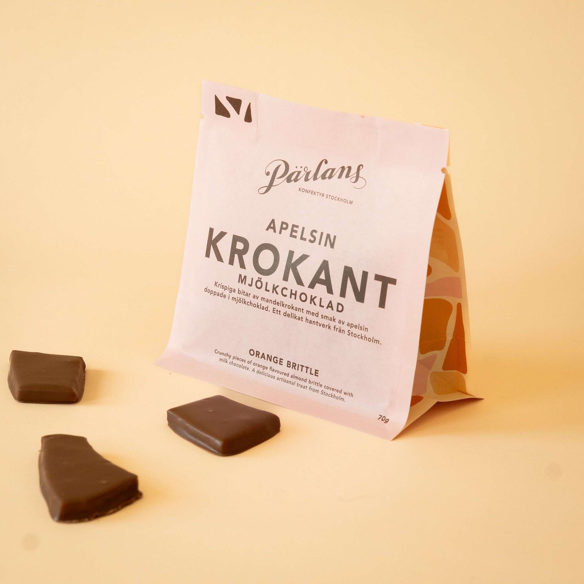 Krokant i påse APELSIN mjölkchoklad 70g