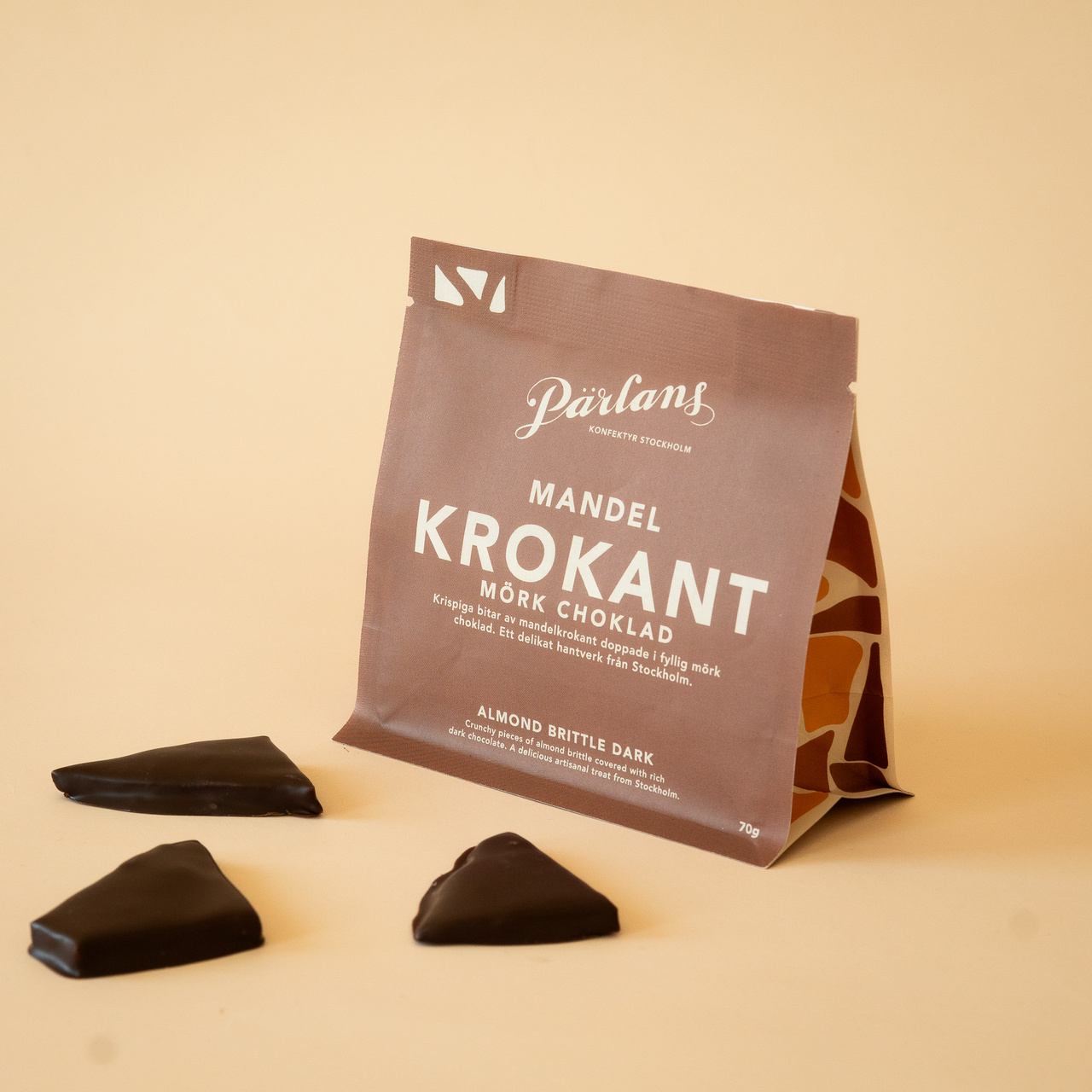 Krokant i påse MANDEL mörk choklad 70g