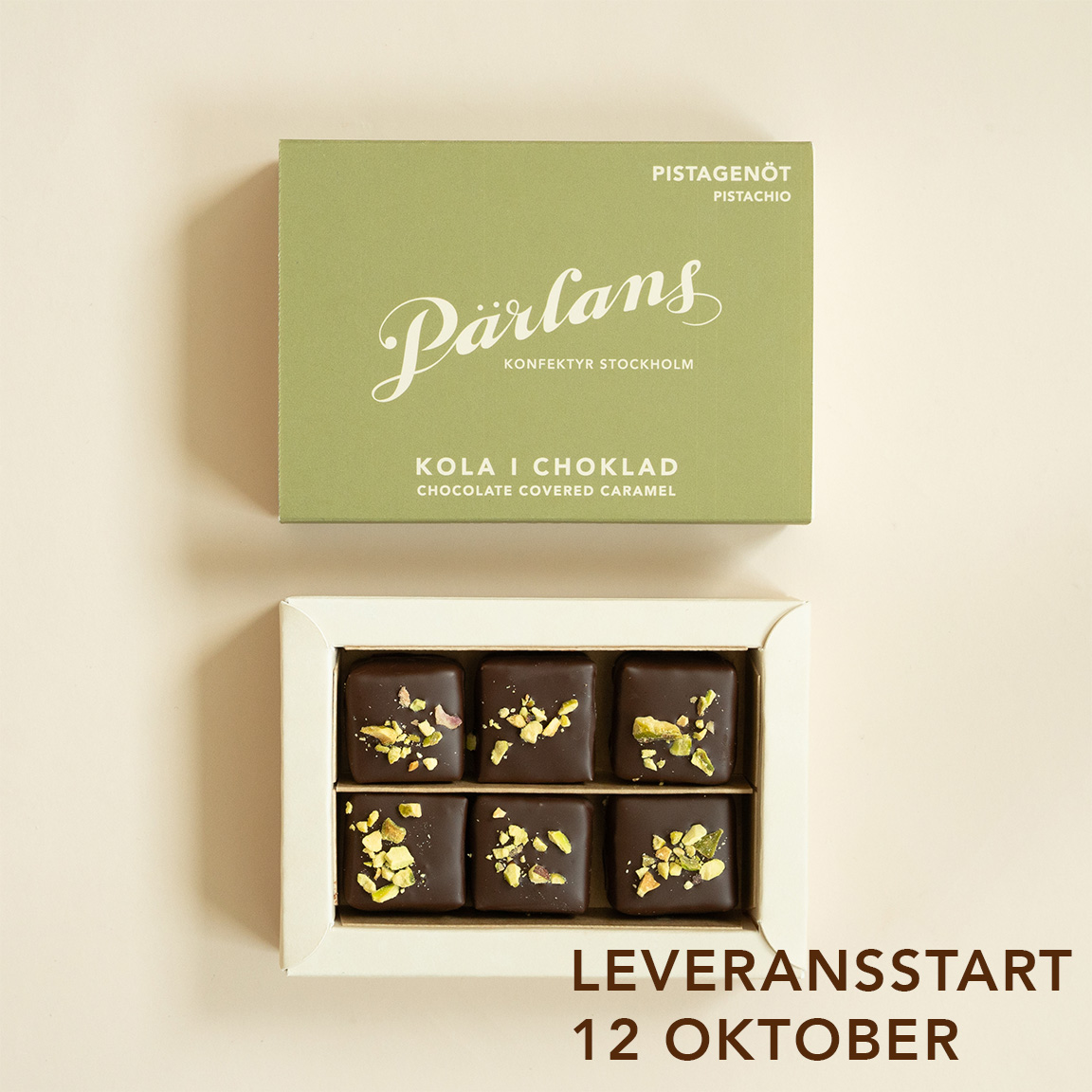 chocolate covered caramel PISTACHIO 6 pieces